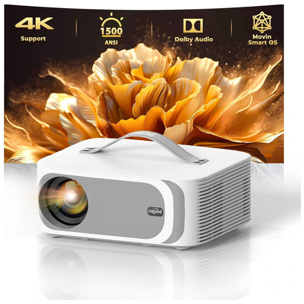Projetor Lisowod L61 Pro 4K com Sistema AI Movin 2.0, Automação de Foco ANSIAuto, WiFi e Bluetooth, 30W de Áudio Dolby, APPs Integrados, Suporte a 4K,