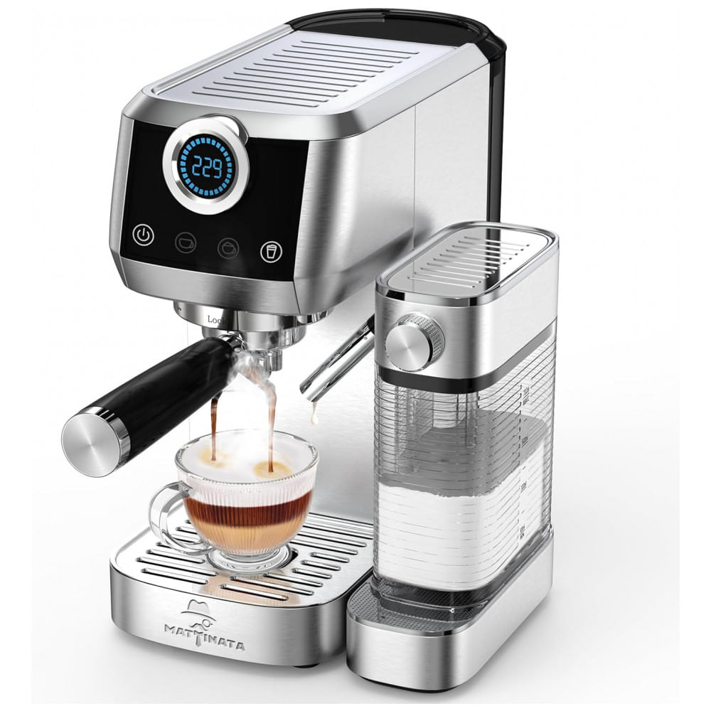 Máquina de Café Expresso e Cappuccino 20 Bar, Touchscreen, Vaporizador Automático, 1,45L, MAttinata, Inox, Prata, 110V