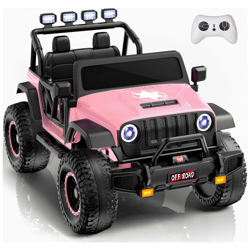 Carro Elétrico Infantil 2 Lugares, 24V, 4 Motores 200W, Controle Remoto, Suspensão, CIYOMY, Rosa Claro