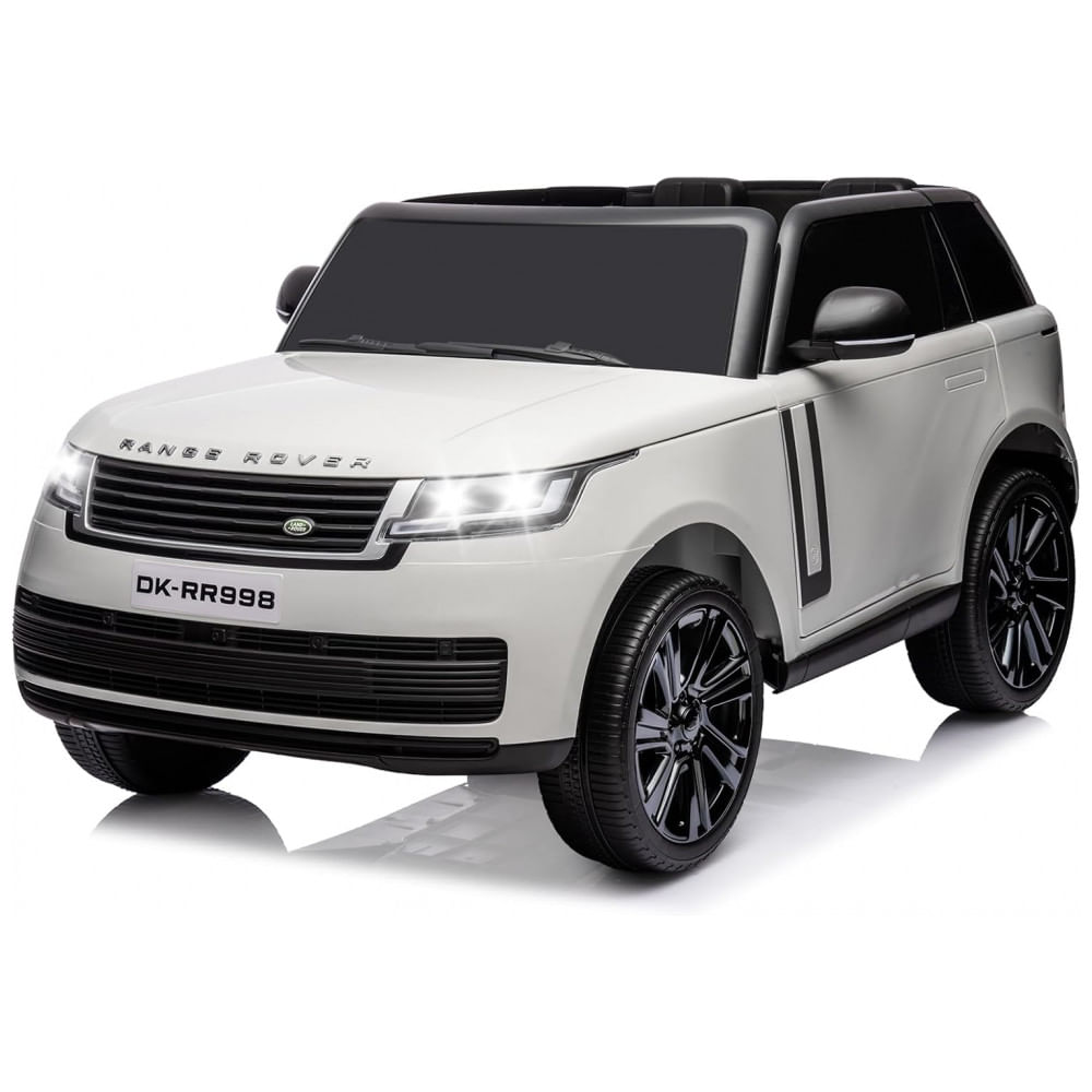 Carrinho Elétrico Infantil Land Rover Licenciado 24V 2 Lugares, 2 Motores 240W, Controle Remoto, Bluetooth, Suspensão, Branco
