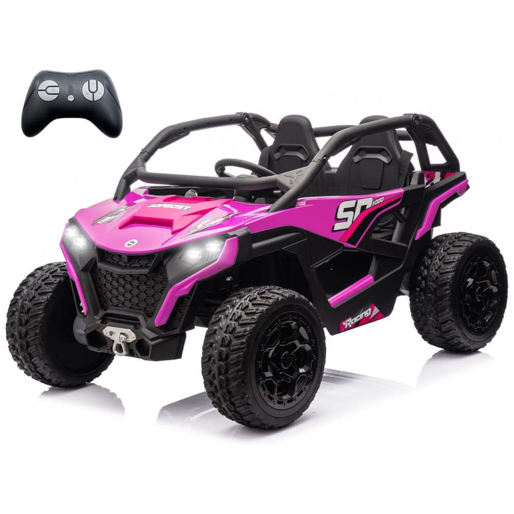 Carrinho Elétrico Infantil 4x4 Sopbost XL, 24V 10Ah, 2 Lugares, 4 Motores 75W, Controle Remoto, Suspensão Molas, Bluetooth, Rosa