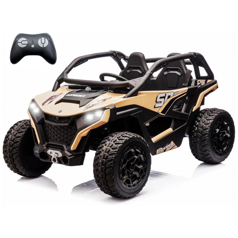 Carrinho Elétrico Infantil 4x4 Sopbost XL, 24V 10Ah, 2 Lugares, 4 Motores 75W, Controle Remoto, Suspensão Molas, Bluetooth, Bege