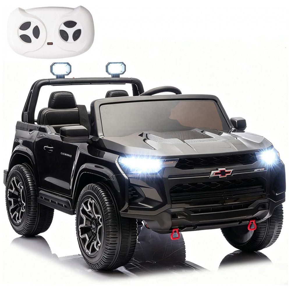 Carro Elétrico Infantil Chevrolet Colorado Licenciado 24V, 2 Lugares, 4WD, Controle Remoto, Música, Alarme, Megafone, Preto
