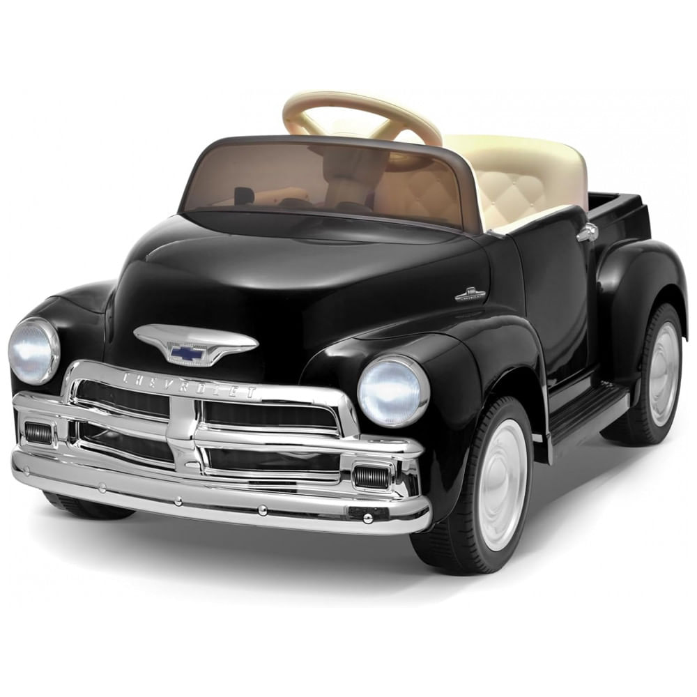 Carro Elétrico Infantil Chevrolet 3100 Pickup Licenciado Joywhale 12V, 1 Lugar, 2 Motores, Controle Remoto, 3 Velocidades, Retrô, Preto