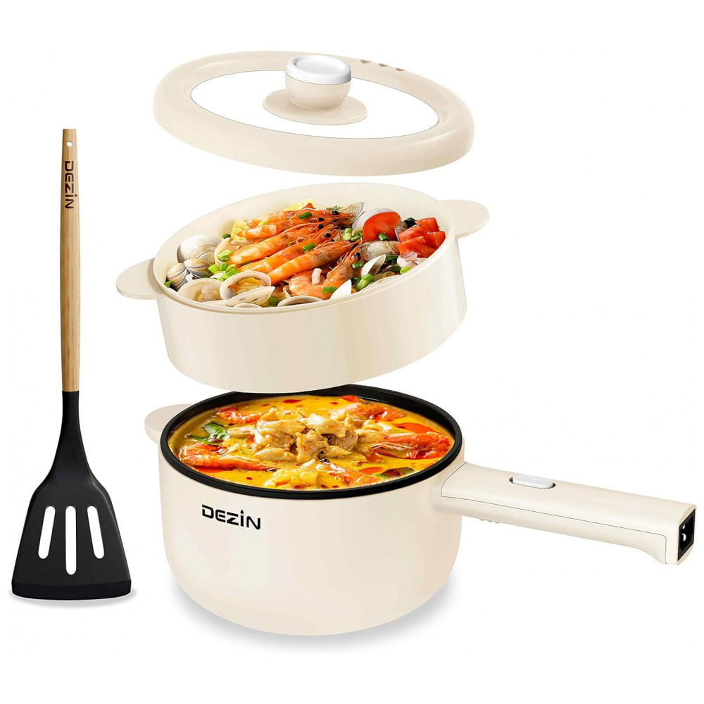 Panela Elétrica Dezin, 2 Litros Antiaderente, Cozinheira Rápida para Macarrão, Steak, Ovo, Arroz Frito, Ramen, Aveia, Sopa com Ajuste de Potência