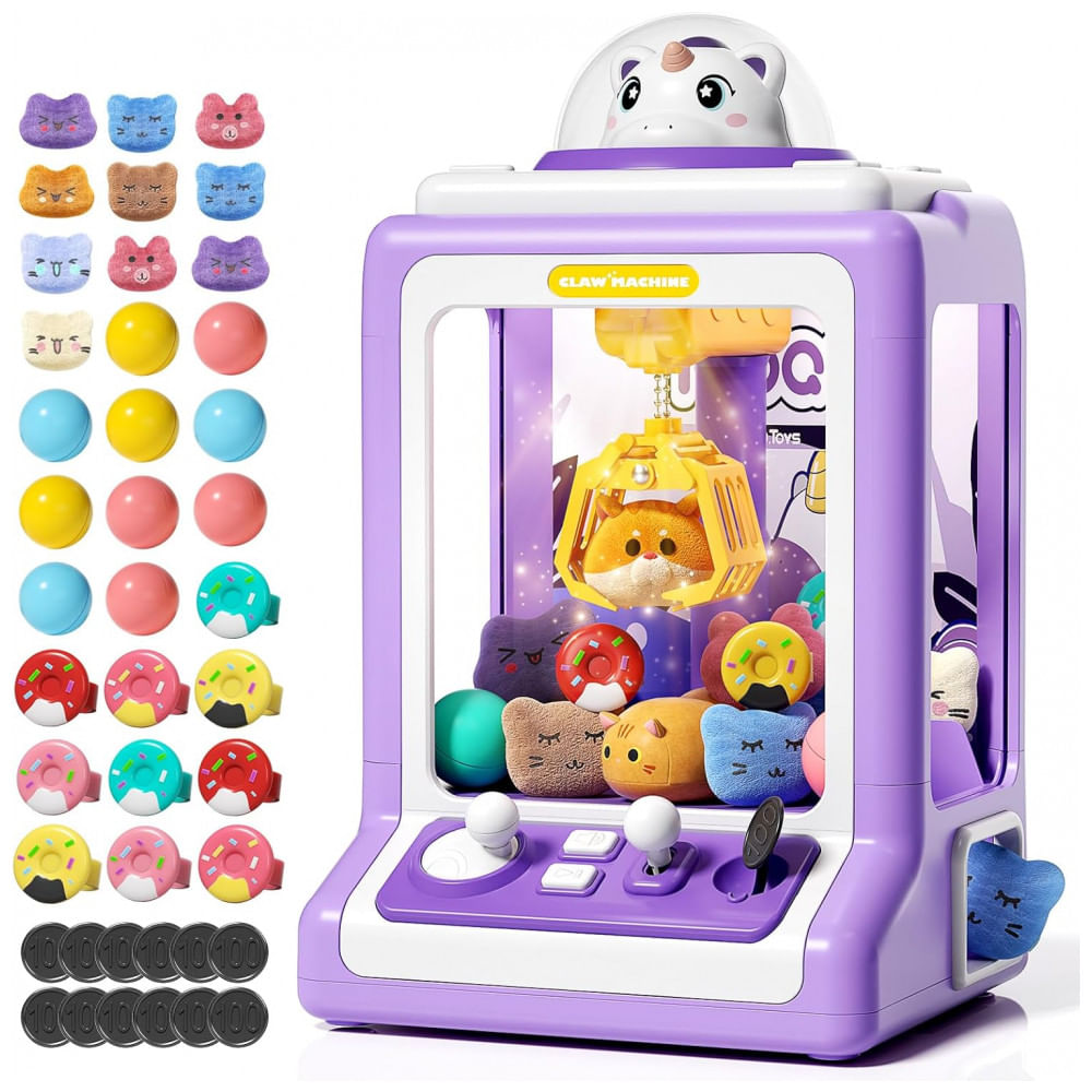Máquina de Garra Eletrônica Infantil Jovow Mini Branca 30 Brindes, Música, Silenciosa, Controle, 0,9kg, 9