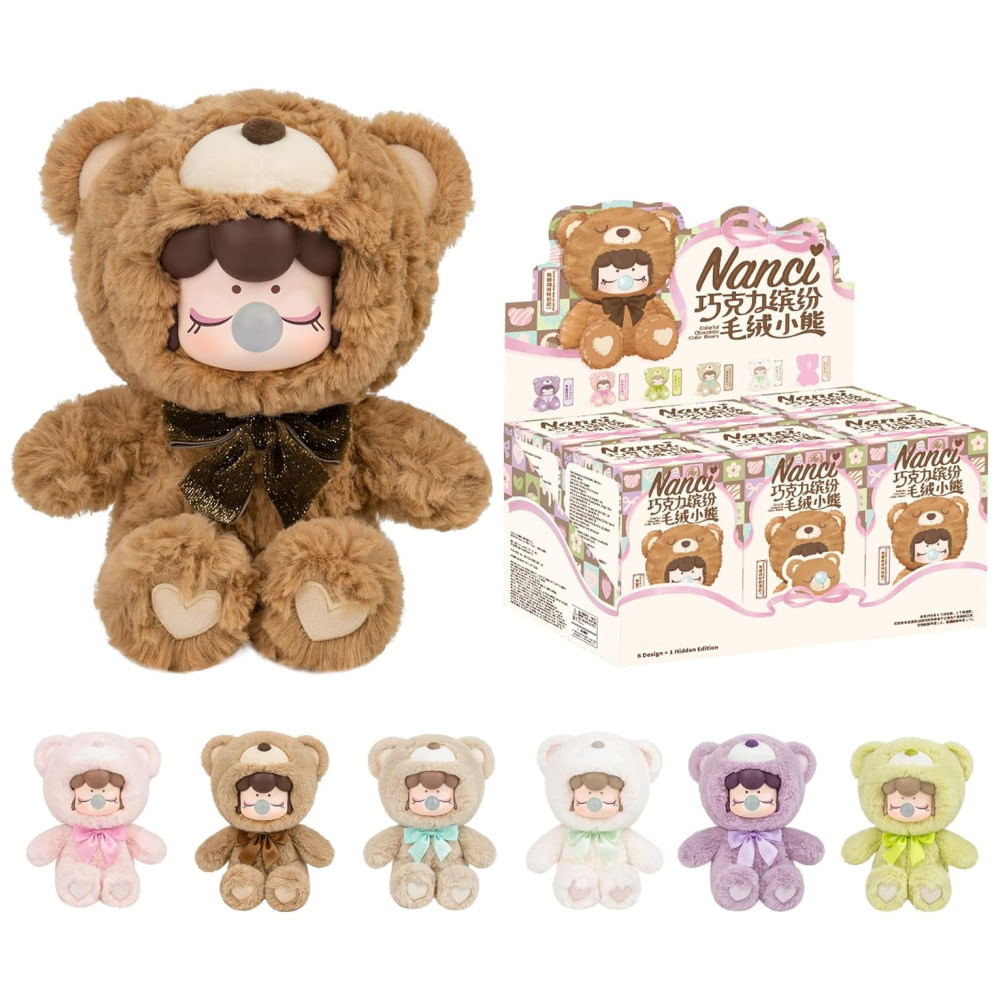 Pelúcia Surpresa ROBOTIME Nanci Blind Box Urso Colecionável 18cm, Anime, Sortido, Cartão Personagem, Plush Colorido Tema Chocolate