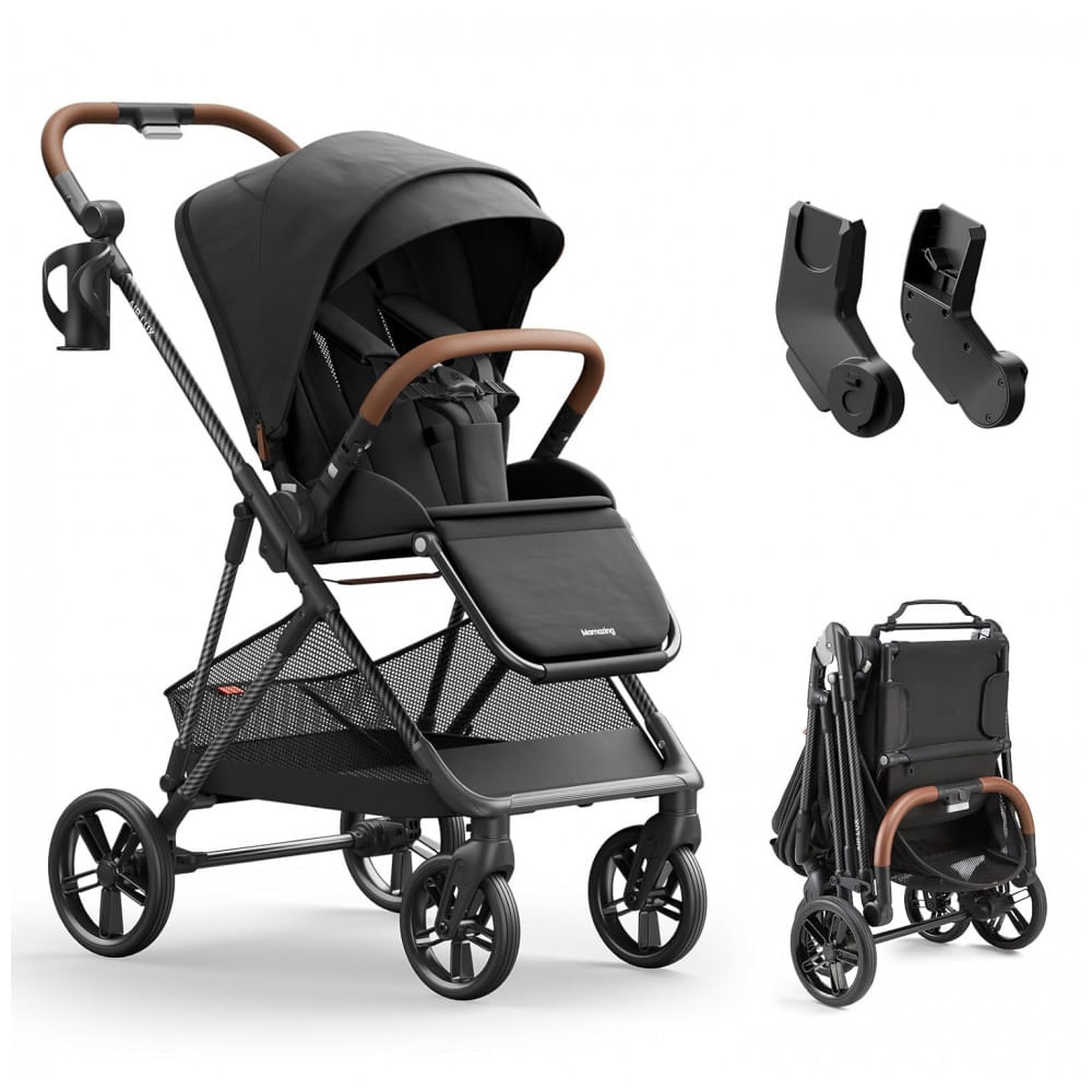Carrinho de Bebê MAMAZING Air Lux Meteorite - Estrutura Fibra de Carbono, Dobrável com Uma Mão, Assento Reversível, Adaptador para Bebê Conforto