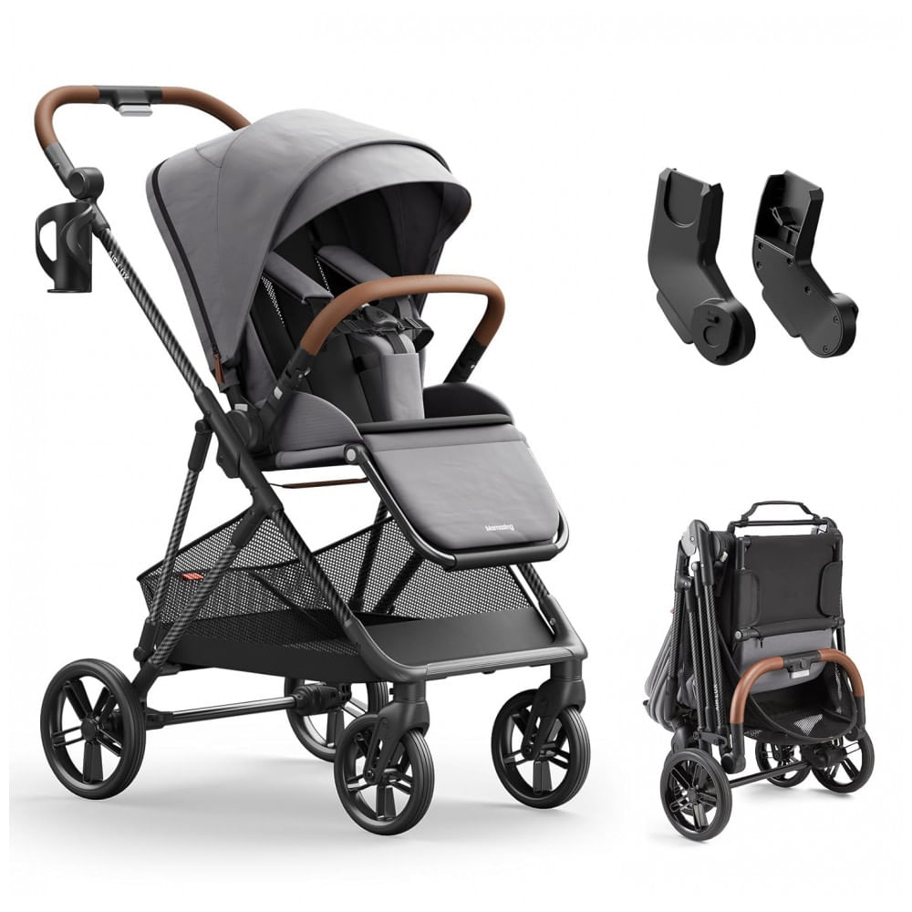 Carrinho de Bebê MAMAZING Air Lux Cinder - Estrutura Fibra de Carbono, Dobrável com Uma Mão, Assento Reversível, Adaptador para Bebê Conforto