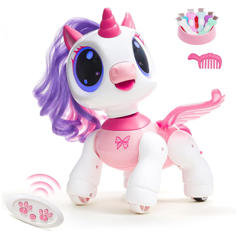 SRobô Unicórnio Infantil SGILE Controle Remoto Recarrregável Rosa Com Programação Gestual e Movimentos Diversos Modelo 23019 Programação STEM