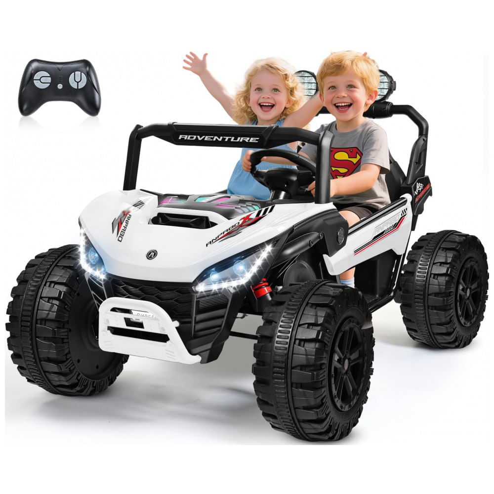Carro Elétrico Infantil ANPABO Branco 24V 2 Lugares 4 Motores 200W Suspensão Rainbow LED Controle Bluetooth 5.1km/h