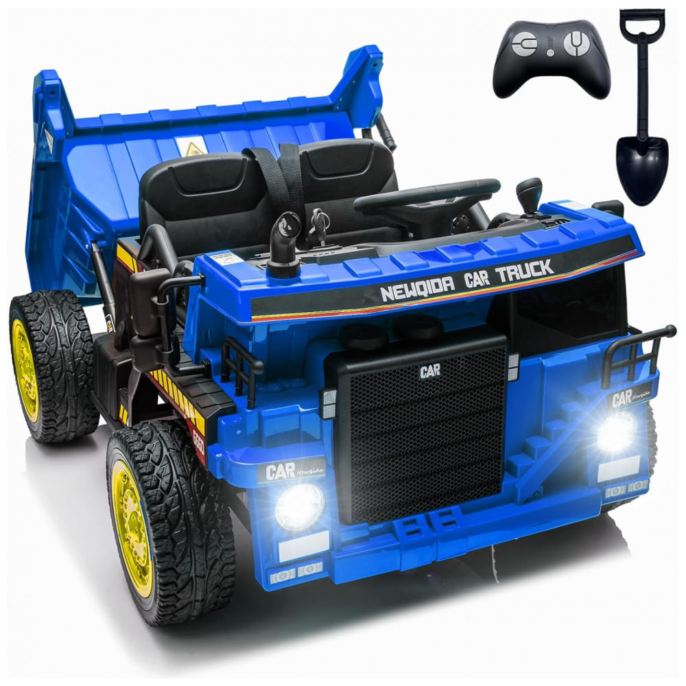 Caminhão Basculante Infantil Elétrico NEWQIDA Azul 24V 2 Motores Pá Remota Caçamba Elétrica Bluetooth LED Bancos 19