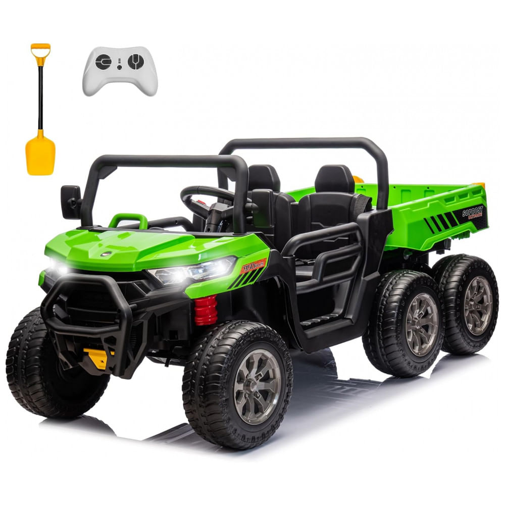 Caminhão Basculante Infantil Elétrico Sopbost Verde 24V 2 Lugares 4 Motores 75W Caçamba Automática 4WD Pneus EVA Controle Bluetooth