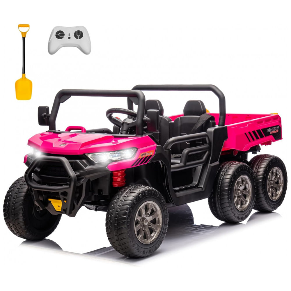 Caminhão Basculante Infantil Elétrico Sopbost Rosa 24V 2 Lugares 4 Motores 75W Caçamba Automática 4WD Pneus EVA Controle Bluetooth