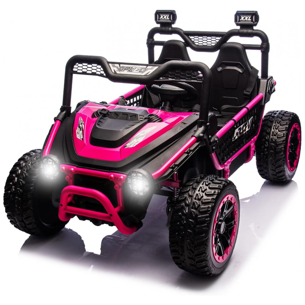 UTV Infantil Elétrico Sopbost Rosa 24V 2 Lugares XXL 4 Motores 75W 4WD Pneus EVA Controle Remoto Bluetooth Estrutura Metálica