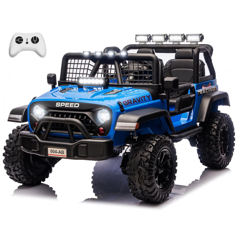 Carro Elétrico Infantil Sopbost Azul 24V 2 Lugares 4 Motores 4WD Pneus EVA Controle Bluetooth LED Off-Road
