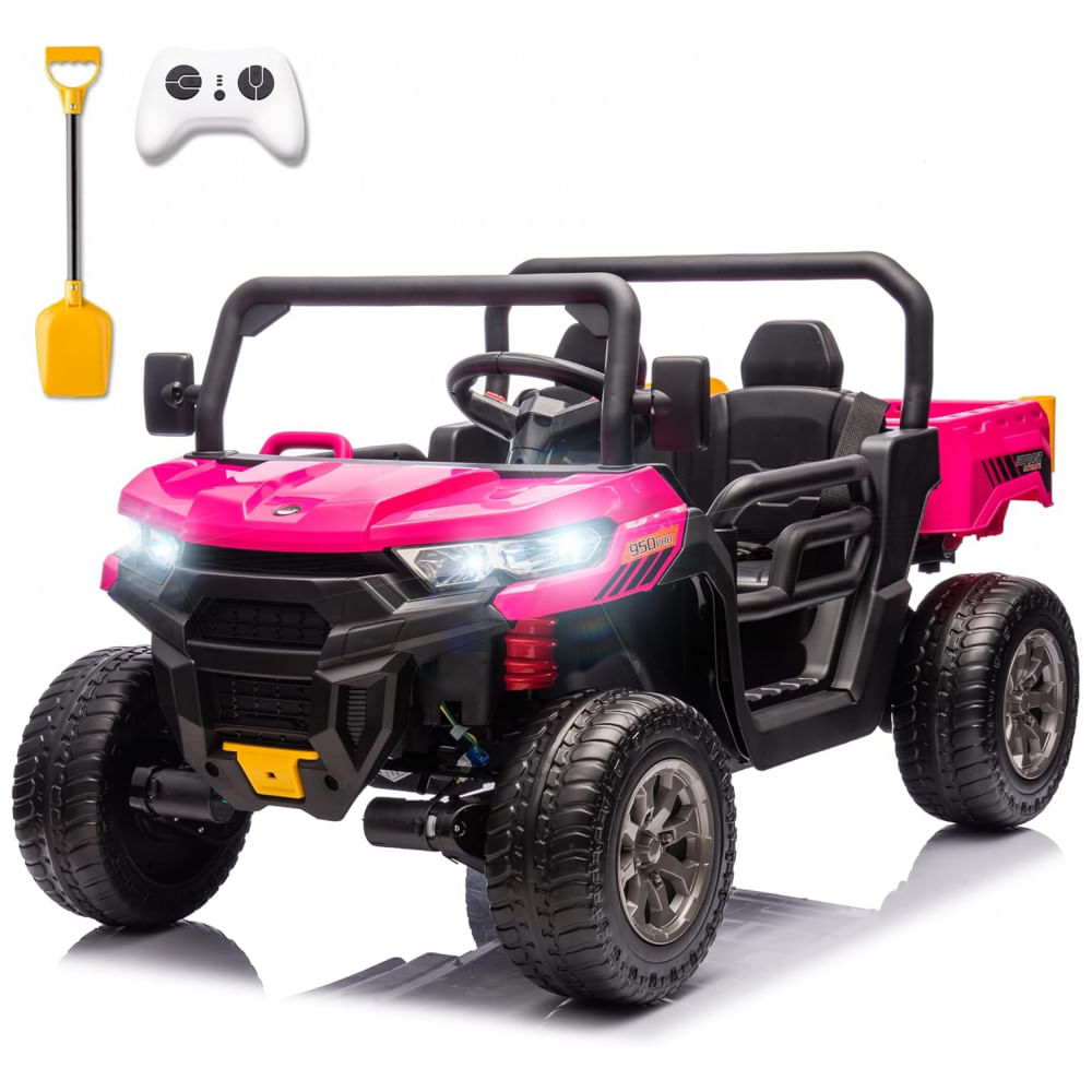 Caminhão Basculante Infantil Elétrico Sopbost Rosa 24V 2 Lugares 4 Motores 75W Caçamba Automática 4WD Pneus EVA Controle Bluetooth