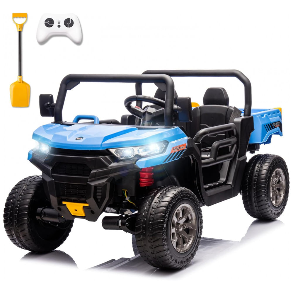 Caminhão Basculante Infantil Elétrico Sopbost Azul 24V 2 Lugares 4 Motores 75W Caçamba Automática 4WD Pneus EVA Controle Bluetooth