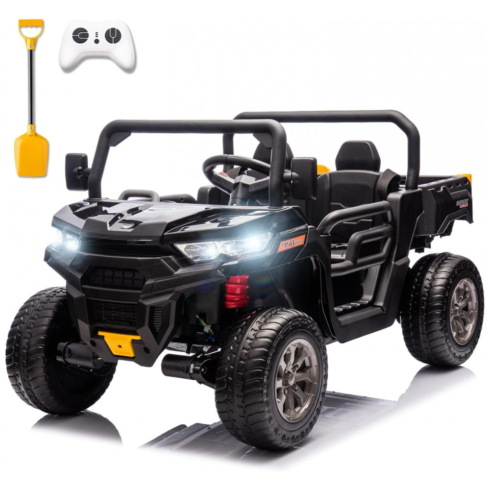 Caminhão Basculante Infantil Elétrico Sopbost Preto 24V 2 Lugares 4 Motores 75W Caçamba Automática 4WD Pneus EVA Controle Bluetooth
