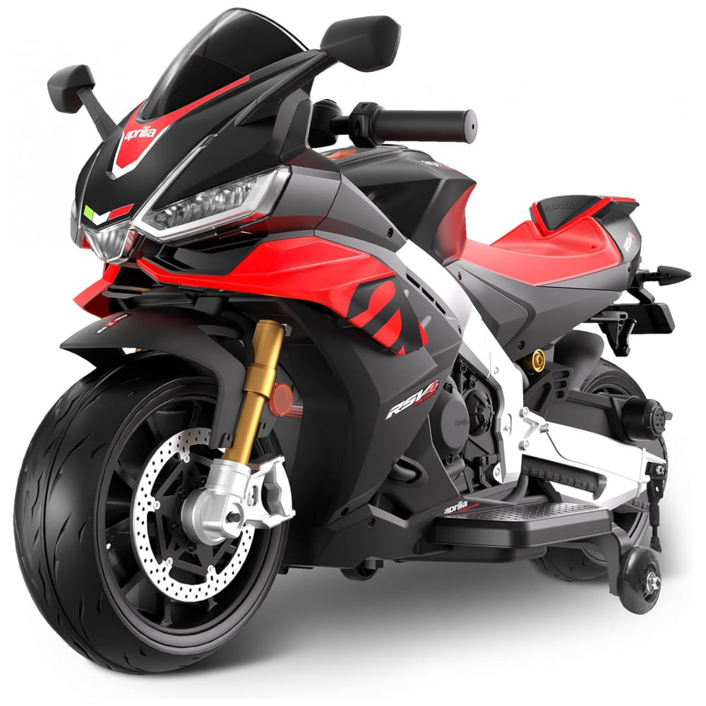 Moto Elétrica Infantil Letsgoride Aprilia RSV4 24V Vermelha e Preta com Rodinhas de Treinamento, Farol, Música e USB 200W