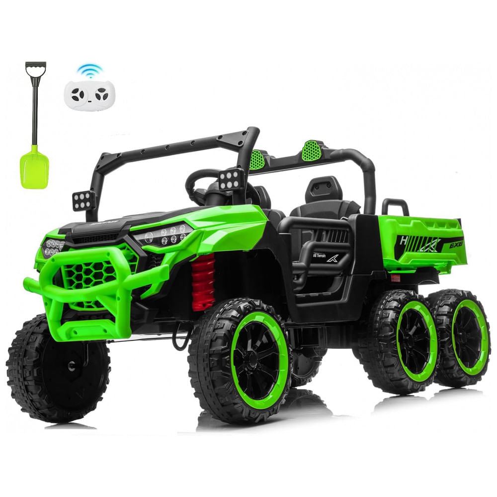 Caminhão Basculante Infantil Letsgoride Verde 24V 2 Lugares 4 Motores 100W Caçamba Automática 4WD Bluetooth Música LED 6 Rodas