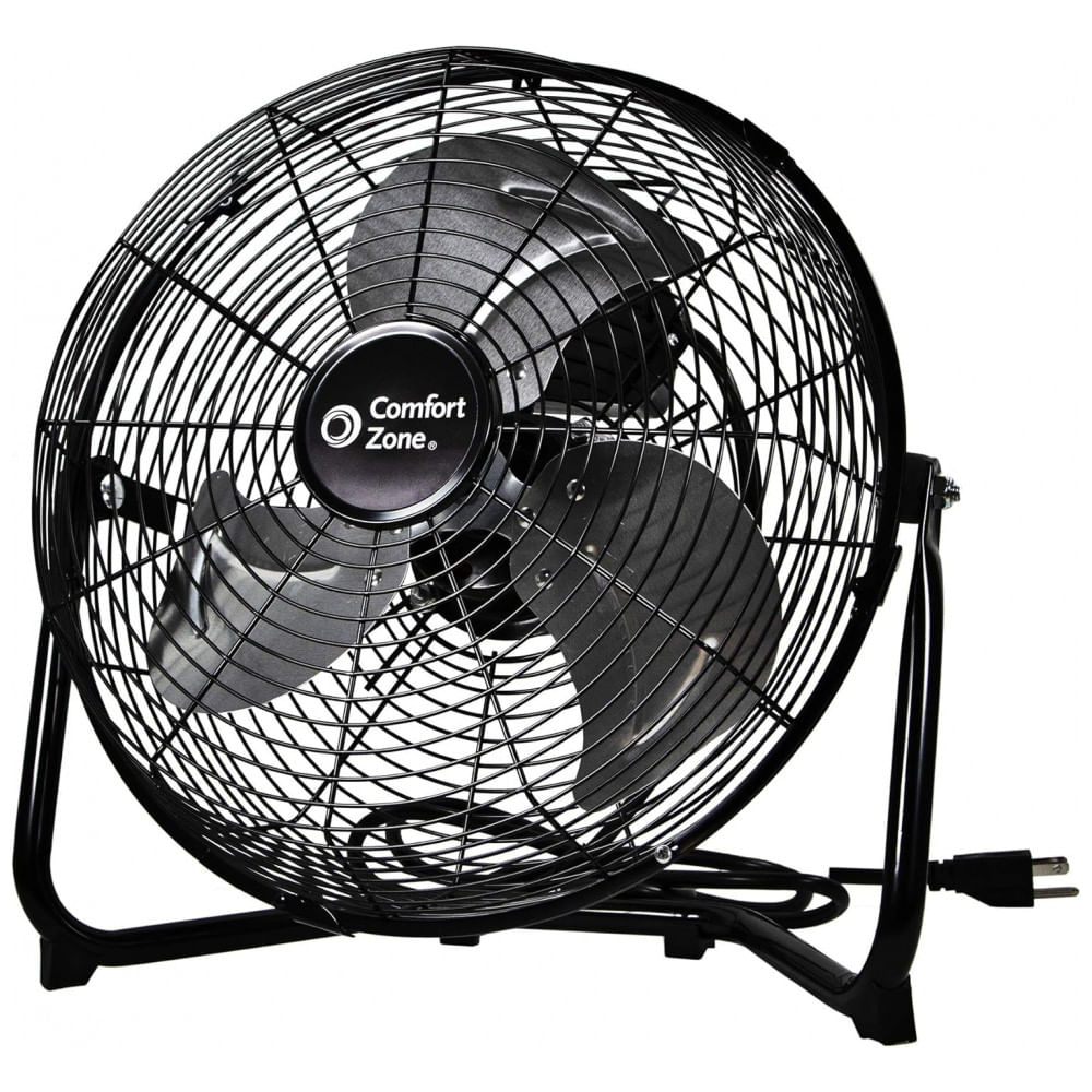 Ventilador de Piso Comfort Zone 30,48 cm Preto, 3 Velocidades, Inclinação Ajustável 180°, Construção Metálica, Lâminas de Alumínio, Modelo CZHV12B