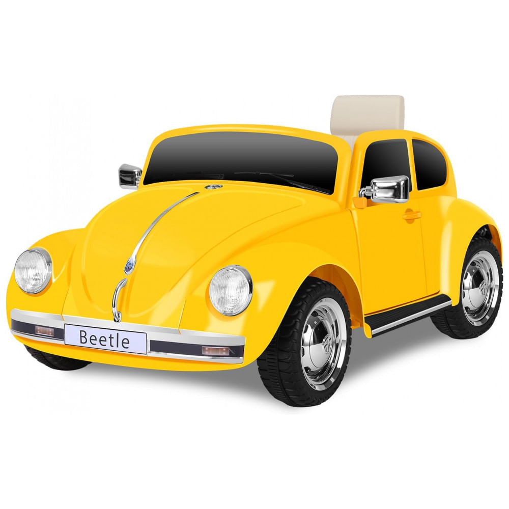 Carro Elétrico Infantil Volkswagen Beetle Forever Source Amarelo 12V Controle Remoto LED 3 Velocidades, Música e autonomia de 60-90min