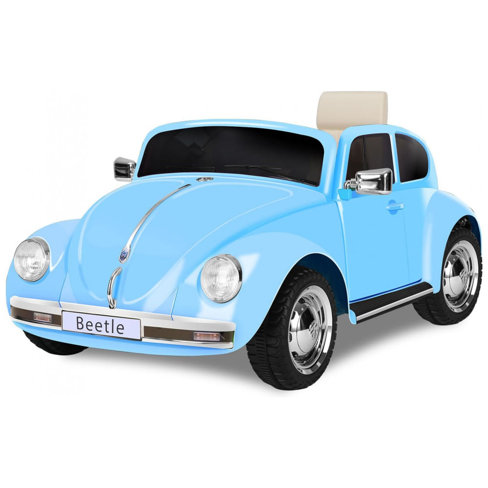 Carro Elétrico Infantil Volkswagen Beetle Forever Source Azul 12V Controle Remoto LED 3 Velocidades, Música e autonomia de 60-90min