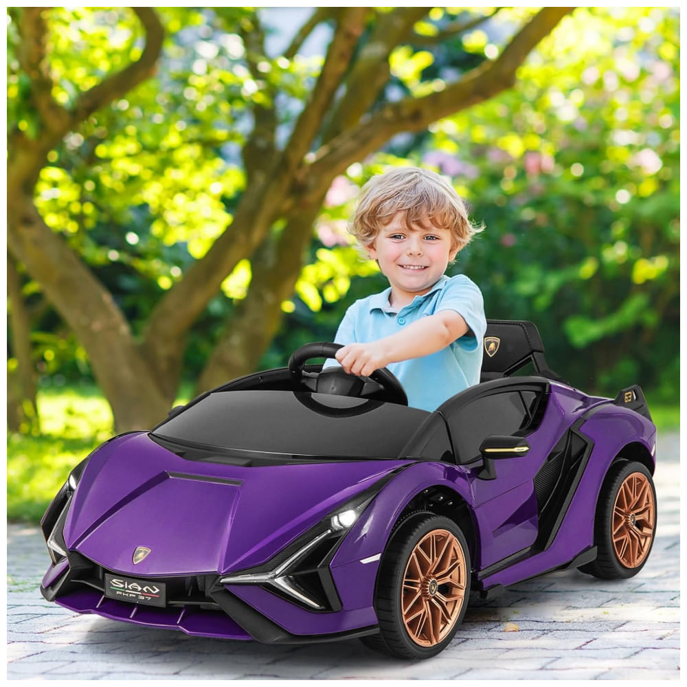 Encontraproduto.com.br - Carro Elétrico Infantil Licenciado Lamborghini SIAN OLAKIDS Preto/Roxo 12V com Controle Remoto 2 Velocidades, Suspensão e Bluetooth