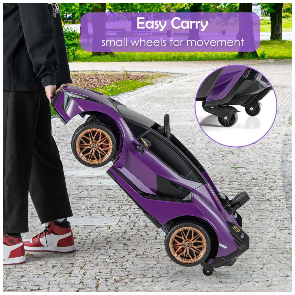 Encontraproduto.com.br - Carro Elétrico Infantil Licenciado Lamborghini SIAN OLAKIDS Preto/Roxo 12V com Controle Remoto 2 Velocidades, Suspensão e Bluetooth