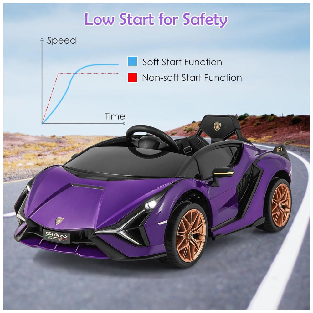 Encontraproduto.com.br - Carro Elétrico Infantil Licenciado Lamborghini SIAN OLAKIDS Preto/Roxo 12V com Controle Remoto 2 Velocidades, Suspensão e Bluetooth