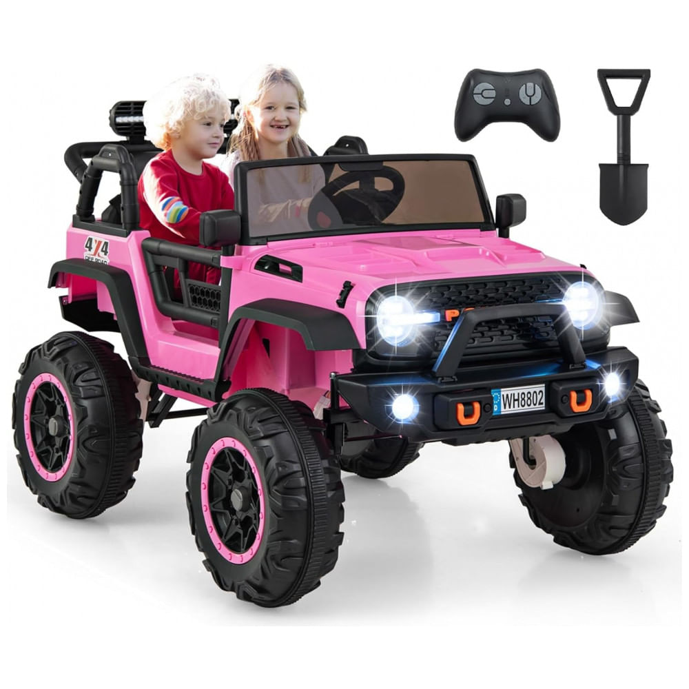Carro Elétrico Infantil 2 Lugares OLAKIDS Rosa 24V 2WD/4WD Jeep 4x550W Controle Remoto LED Suspensão Música 20