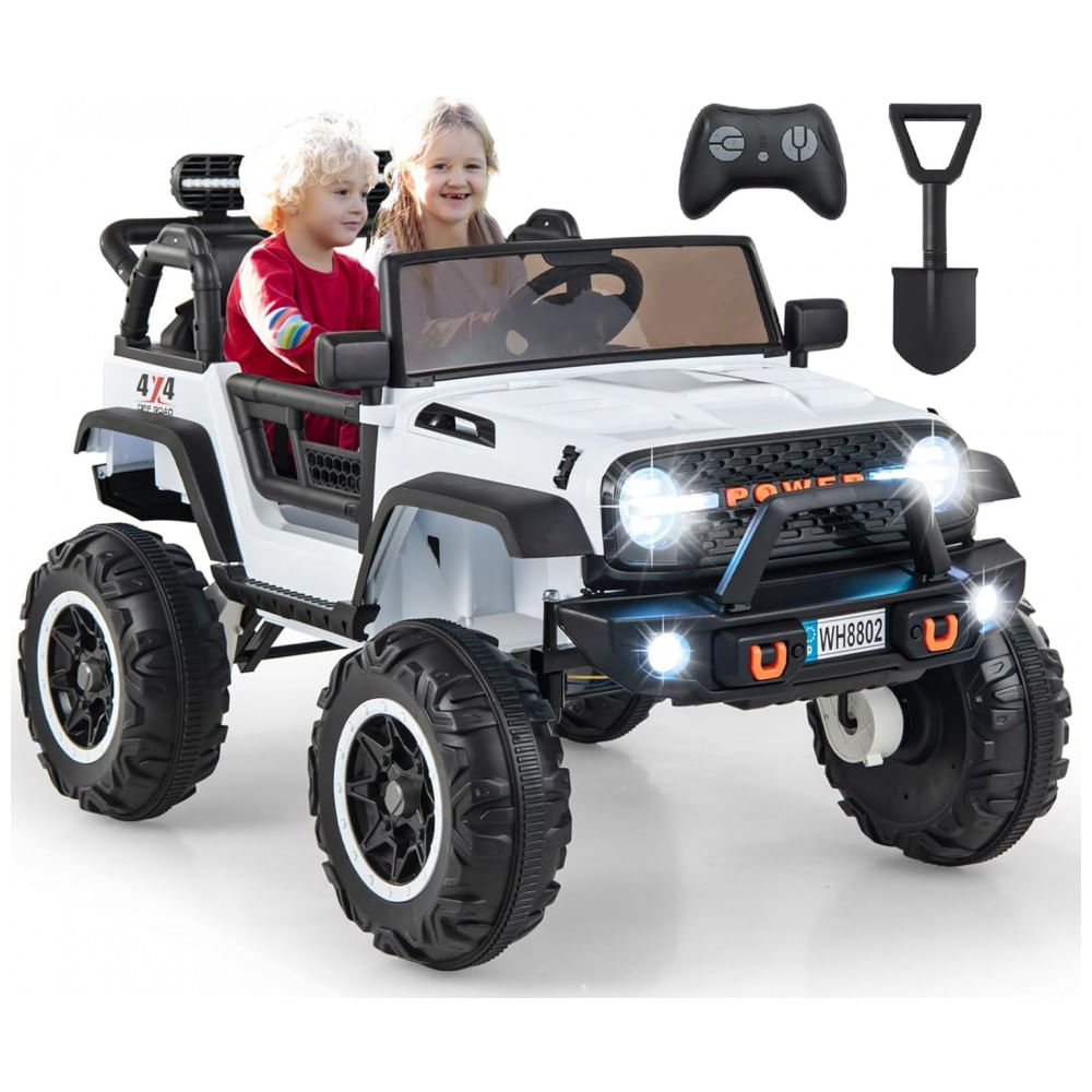 Carro Elétrico Infantil 2 Lugares OLAKIDS Branco 24V 2WD/4WD Jeep 4x550W Controle Remoto LED Suspensão Música 20