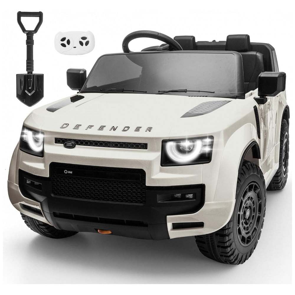 Carro Elétrico Infantil Licenciado 2 Lugares Land Rover Defender Letsgoride Branco, 24V, 4x100W com Controle Remoto, Suspensão, Som e LED