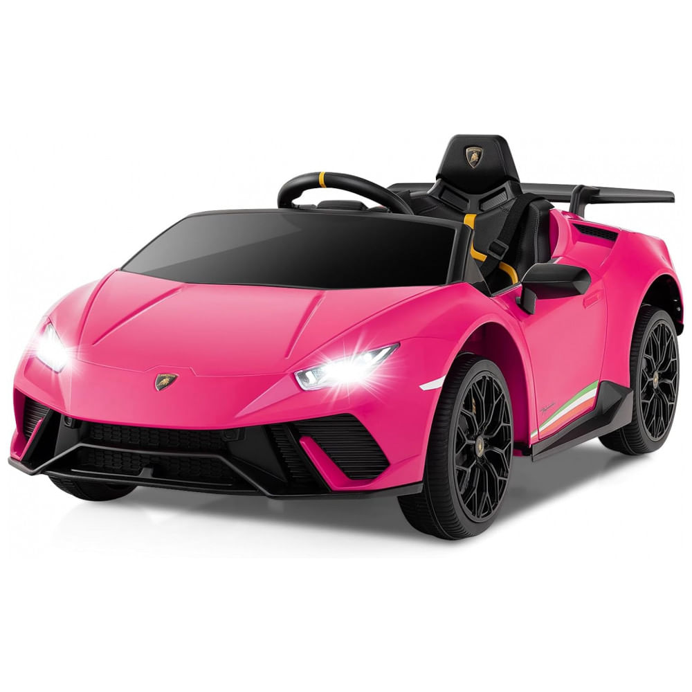 Carro Elétrico Infantil Licenciado Lamborghini Huracan OLAKIDS Rosa 12V com Controle Remoto, 2 Velocidades, Suspensão, Bluetooth e USB