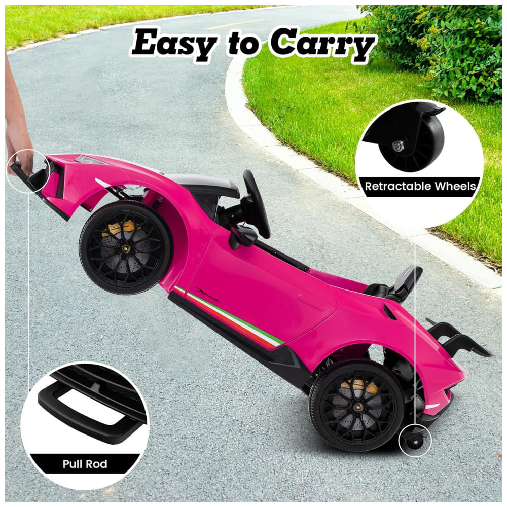 Encontraproduto.com.br - Carro Elétrico Infantil Licenciado Lamborghini Huracan OLAKIDS Rosa 12V com Controle Remoto, 2 Velocidades, Suspensão, Bluetooth e USB