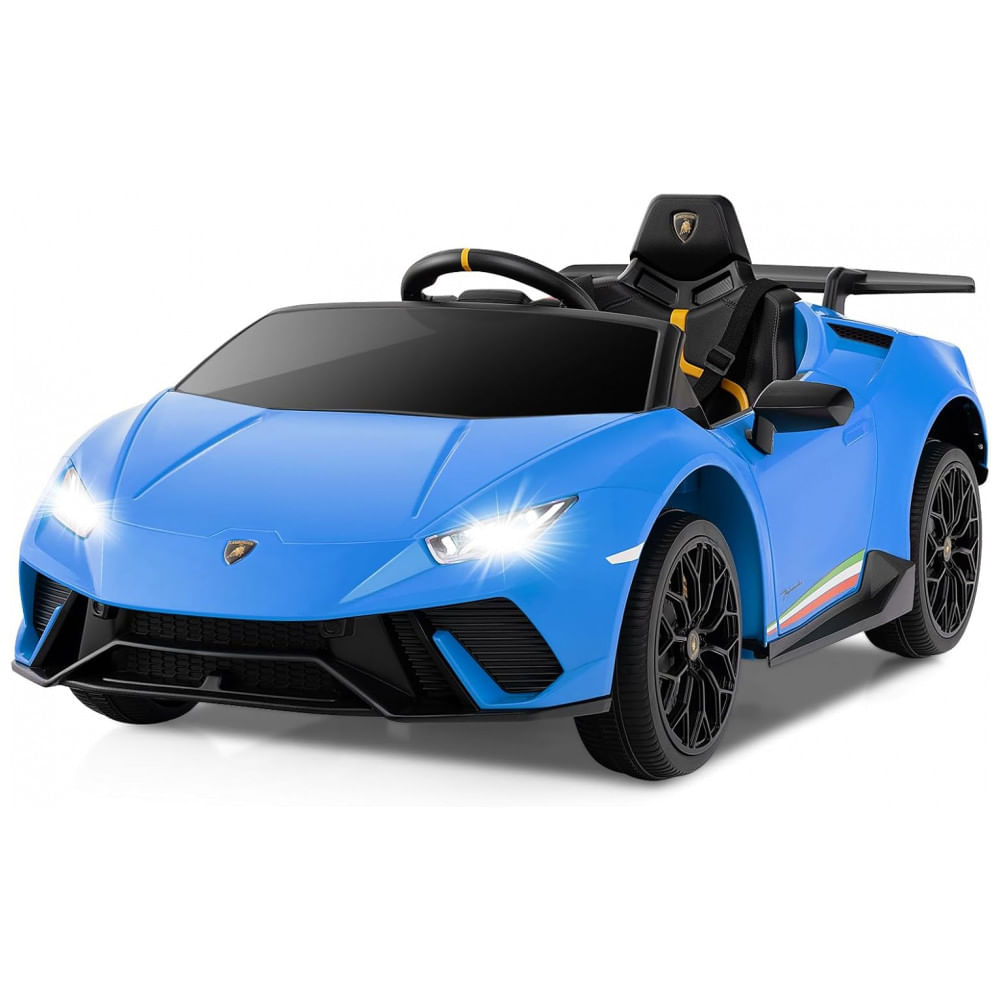Carro Elétrico Infantil Licenciado Lamborghini Huracan OLAKIDS Azul 12V com Controle Remoto, 2 Velocidades, Suspensão, Bluetooth e USB