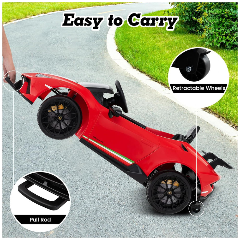 Encontraproduto.com.br - Carro Elétrico Infantil Licenciado Lamborghini Huracan OLAKIDS Vermelho 12V com Controle Remoto, 2 Velocidades, Suspensão, Bluetooth e USB