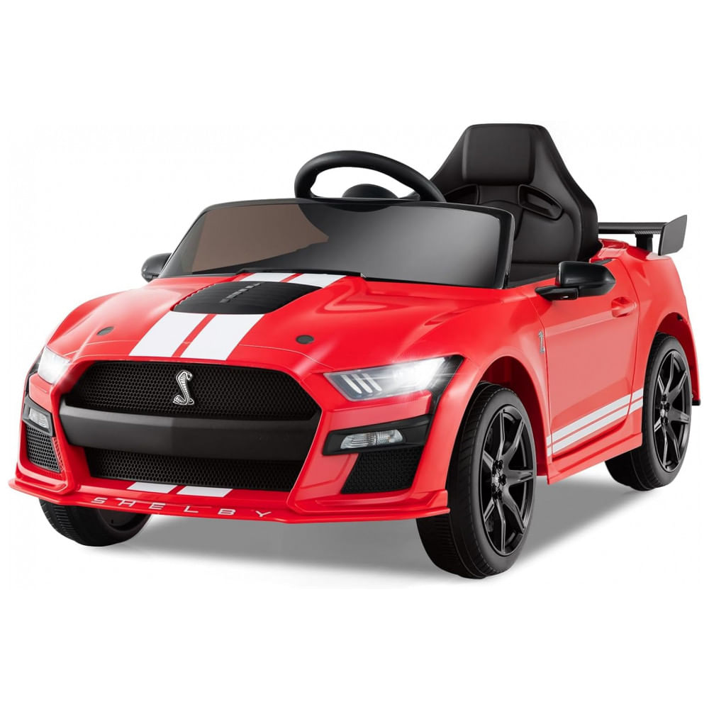 Carro Elétrico Infantil Licenciado Ford Mustang Shelby GT500 OLAKIDS Vermelho 12V 2 Velocidades Controle Remoto LED USB Rádio Música