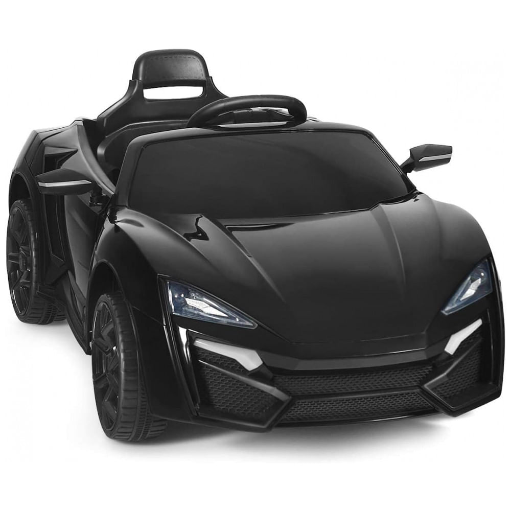 Carro Elétrico Infantil OLAKIDS Preto 12V 4 Rodas Suspensão Porta Dupla Controle Remoto LED 3 Velocidades Música USB TF
