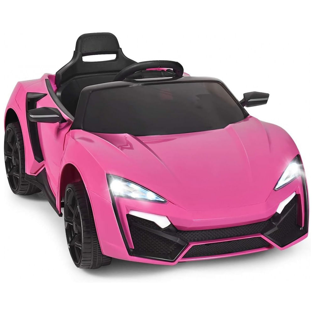Carro Elétrico Infantil OLAKIDS Rosa 12V 4 Rodas Suspensão Porta Dupla Controle Remoto LED 3 Velocidades Música USB TF