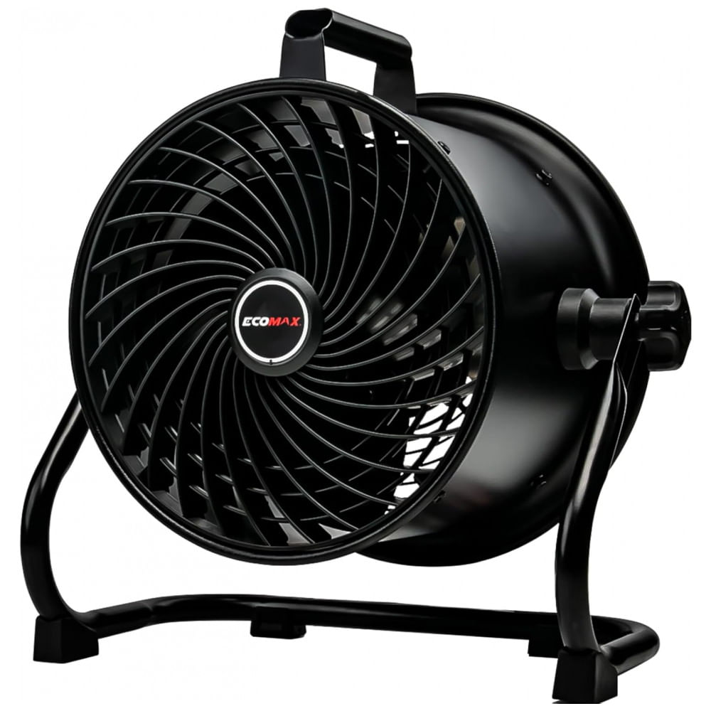Ventilador de Tambor Industrial ECOMAX 25,4 cm Preto, Alta Velocidade 900 CFM, 3 Velocidades, Inclinação Ajustável 360°, Modelo EMF101090D, 110V