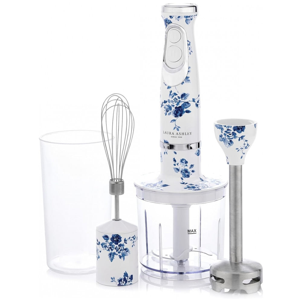 Mixer de Imersão 4 em 1 Laura Ashley 150W China Rose, 2 Velocidades, Lâminas Inox, Batedor, Copo Medidor 300ml, VQ-SBHB219-LACR-US 110V