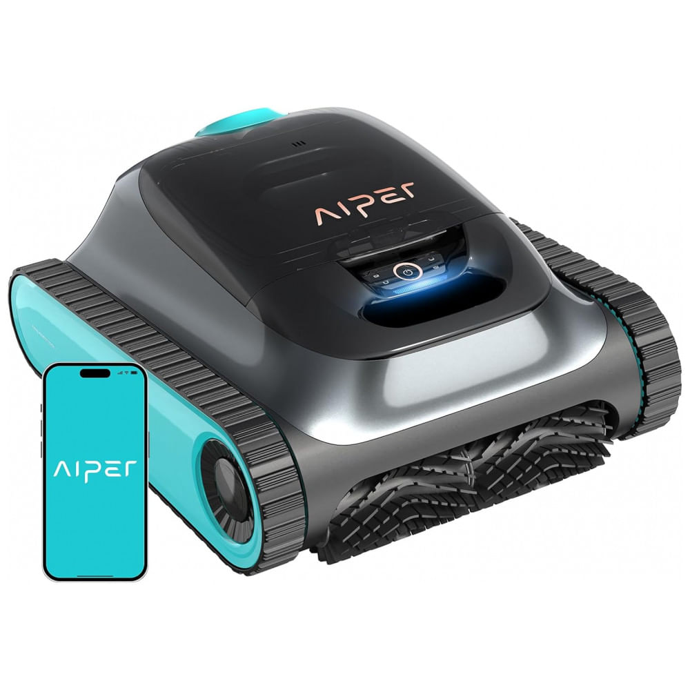 Aspirador Robótico para Piscinas AIPER Scuba S1, Cinza e Azul, Navegação WavePath 2.0, Dupla Filtração Ultra-fina, Bateria 180 Min, Modelo 2025﻿