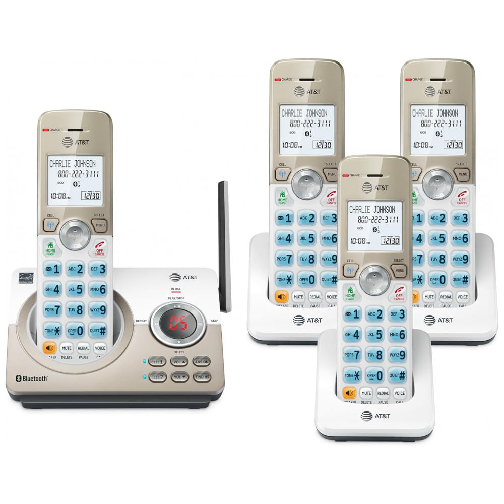 Telefone Sem Fio Expansível AT&T DL72419 Branco 4 Handsets Tela 1,8” Iluminada Bloqueio Inteligente Chamadas Bluetooth