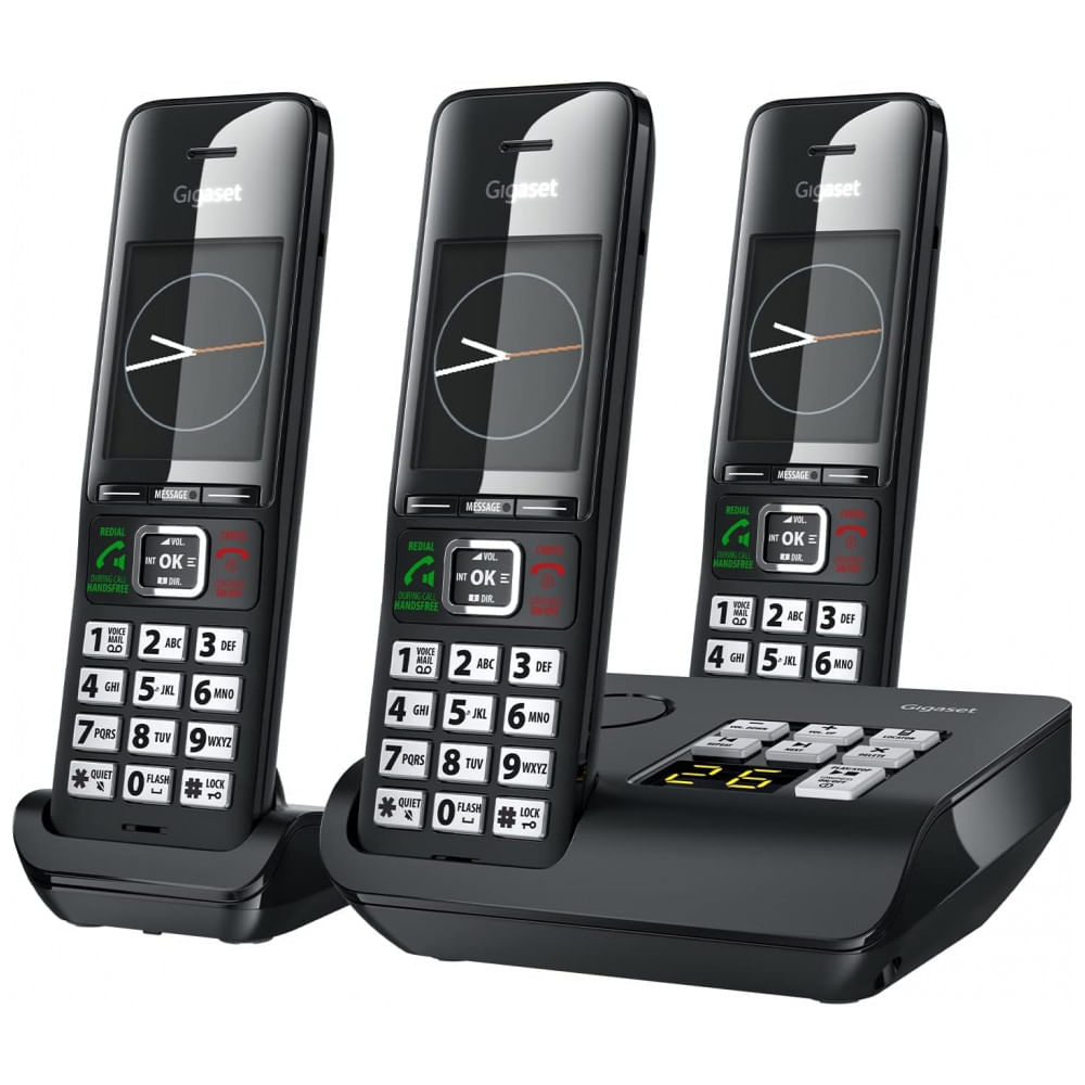 Telefone Sem Fio Gigaset Comfort 552A Trio DECT Preto/Titânio 3 Handsets com Secretária Eletrônica, Tela Colorida 2,2