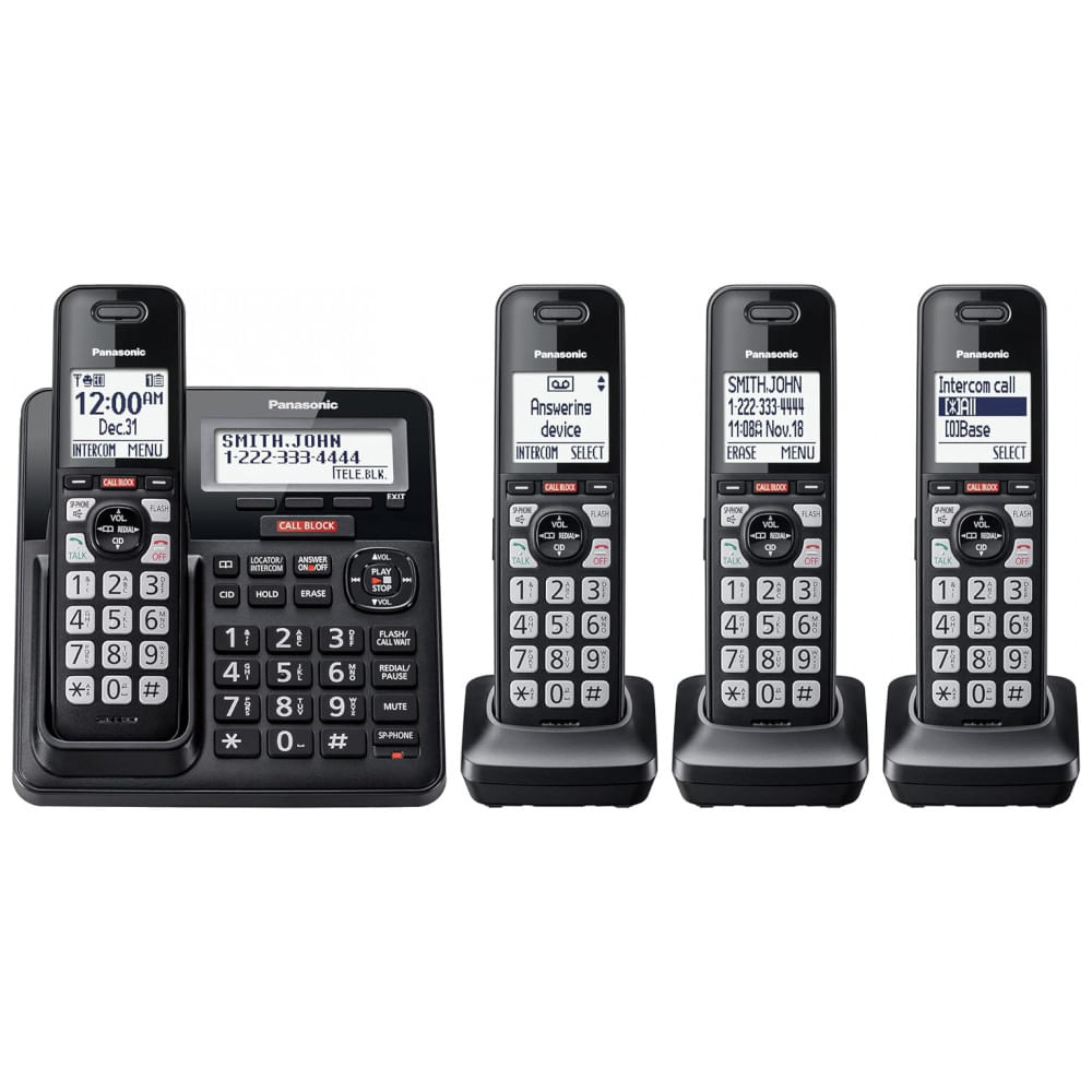 Telefone Sem Fio Panasonic KX-TGF944B Preto com 4 Handsets, Bloqueio Avançado de Chamadas, Link2Cell Bluetooth, Alerta Contra Golpes