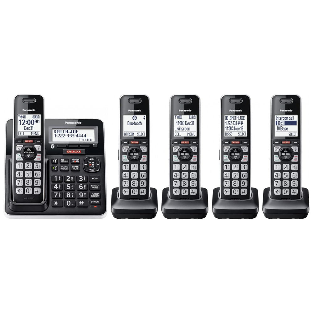Telefone Sem Fio Panasonic KX-TGF975B Preto/Prata com 5 Handsets, Link2Cell Bluetooth, Bloqueio Avançado de Chamadas, Gravação Bidirecional