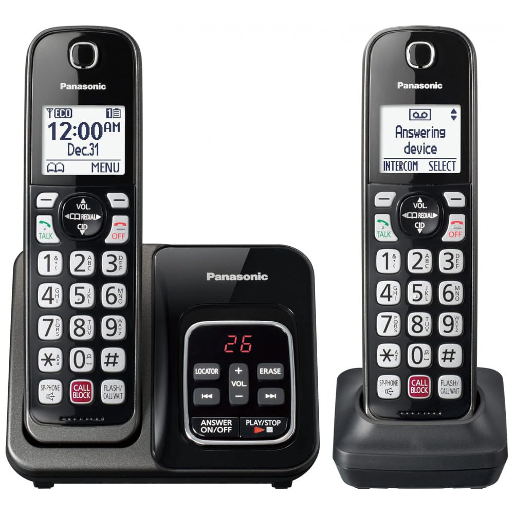 Telefone Sem Fio Panasonic KX-TGD832M Preto Metálico 2 Handsets com Bloqueio Avançado de Chamadas, Gravação Bidirecional, Alerta Golpe Um Toque