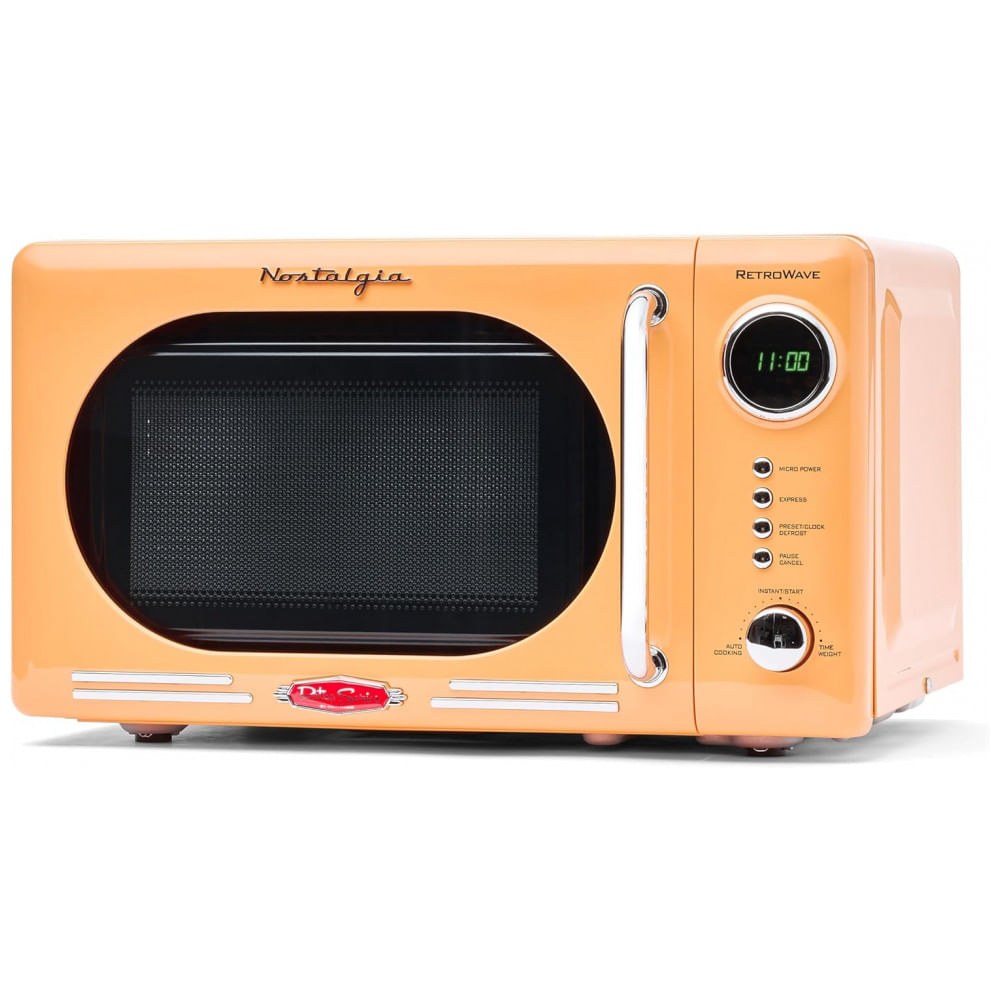 Forno micro-ondas de bancada Nostalgia retrô laranja, 700W, display digital LED, 12 programas, trava de segurança infantil, 20L, 110V